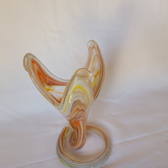 Vintage Sooner Stretch Glass Orange Swirl Serpentine Coil Pedestal Trumpet Vase - Picture 3 of 6